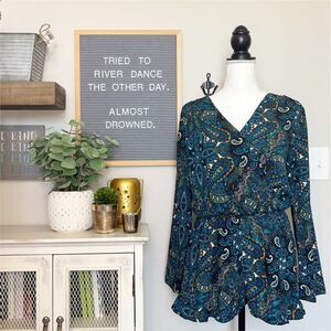 Altar’d State Blue and Gold Paisley Romper - Size S